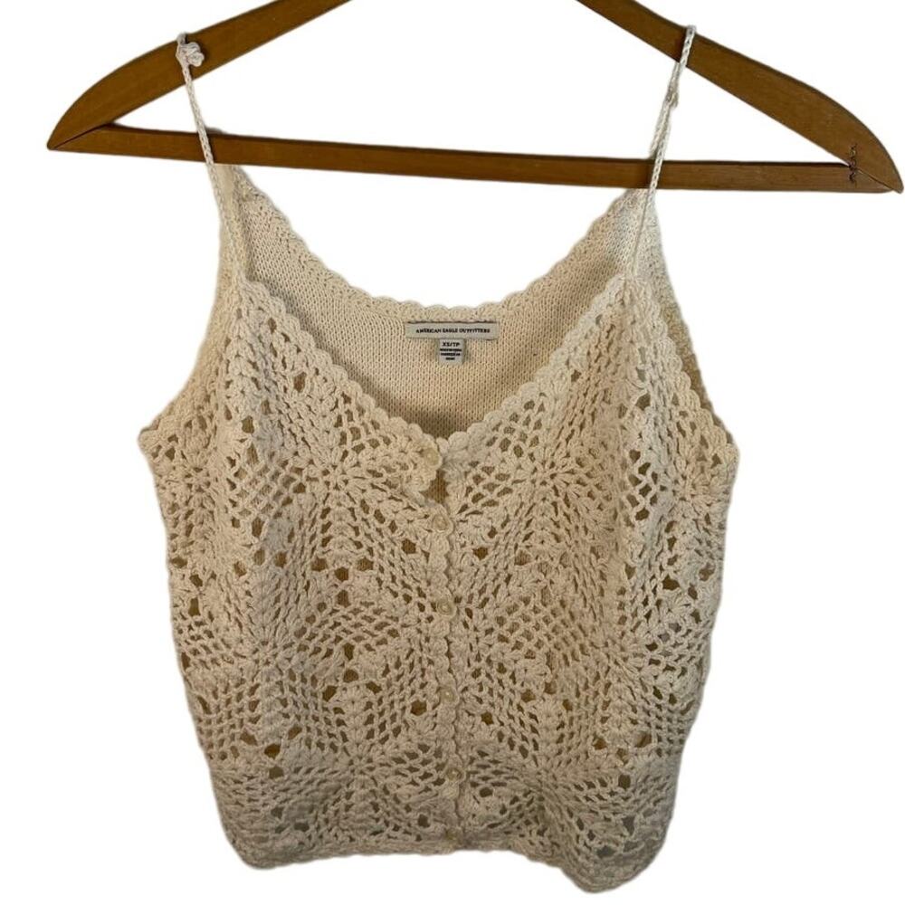 American Eagle Crochet Festival Top Open Knit Cottage Crop Top Size XS Boho
